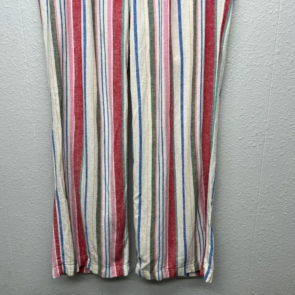 Old Navy Linen Blend Striped Pull On Pants Womens Large Straight Leg Boho Beachy